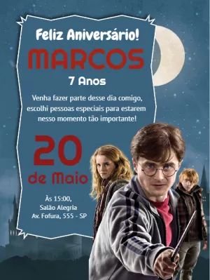 Convite Aniversário Harry Potter com Personagens para Editar