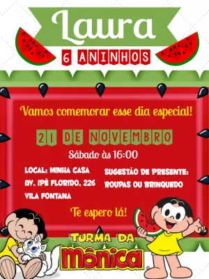 Invitation d'anniversaire Turma da Mônica – Statique – ig: @illustragio