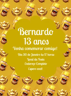 Convite de Aniversário Clash Royale com Personagens para Editar