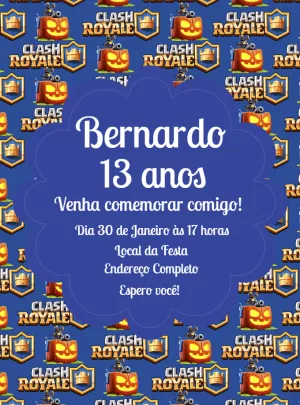 Convite Aniversário Clash Royale com Personagens para Editar Online