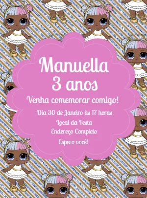 Convite de Aniversário Boneca LOL Surprise para Editar