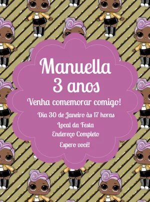 Convite Aniversário Boneca LOL Surprise para Editar Online