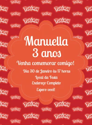 Convite de Aniversário Pokémon Vermelho para Editar Online
