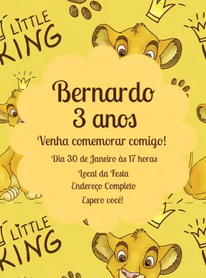 Convite de Aniversário Rei Leão para Editar Online