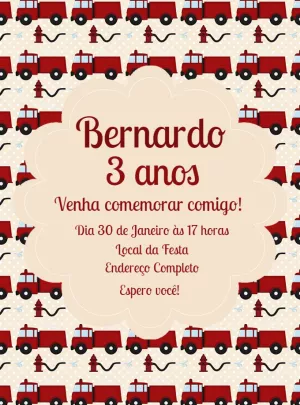 Convite Aniversário Caminhão Bombeiro para Editar Online