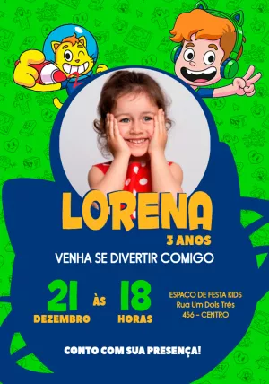 Convite de Aniversário Gato Galactico com Foto para Editar