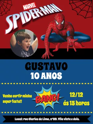Convite Aniversário Homem Aranha com Foto para Editar Online