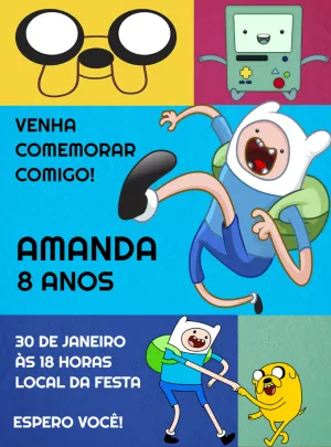 Convite de Aniversário Hora de Aventura com Finn e Jake para Editar
