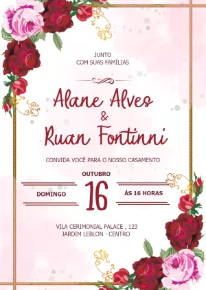 Convite de Casamento Floral Marsala para Editar Online