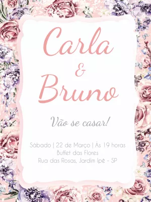 Convite de Casamento Floral com Rosas para Editar Online