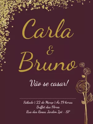 Convite de Casamento Marsala e Dourado para Editar Online
