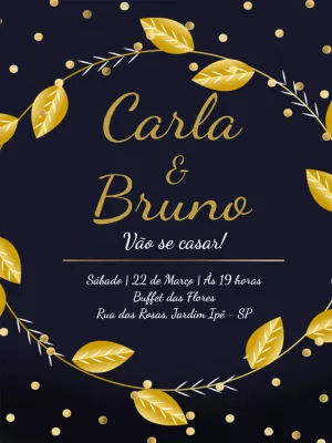 Convite de Casamento Azul Marinho e Dourado para Editar Online