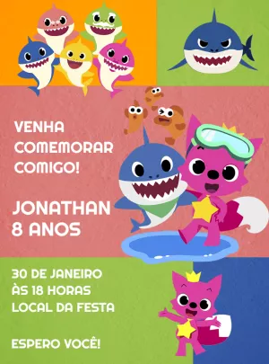 Convite de Aniversário Baby Shark para Editar Online