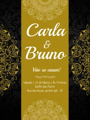 Convite de Casamento Preto e Dourado para Editar Online