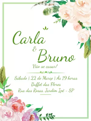 Convite de Casamento Floral Verde e Branco Editável Online