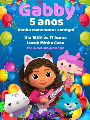 Convite Aniversário Casa Mágica da Gabby para Editar Online