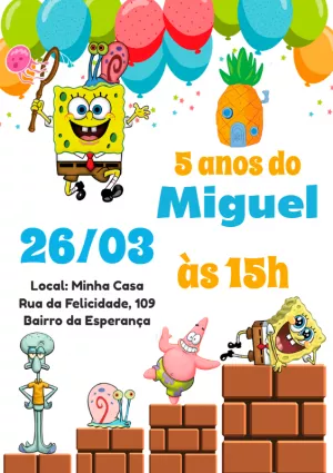 Convite de Aniversário Bob Esponja e Turma para Editar Online