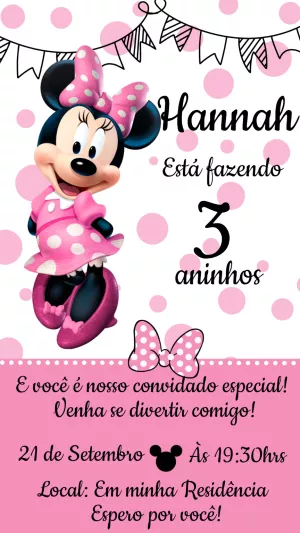 Convite Aniversário Minnie Mouse Rosa para Editar Online