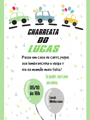 Convite Charreata Carrinhos para Menino para Editar Online