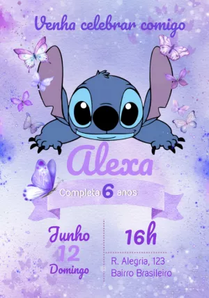 Convite de Aniversário Stitch com Borboletas para Editar