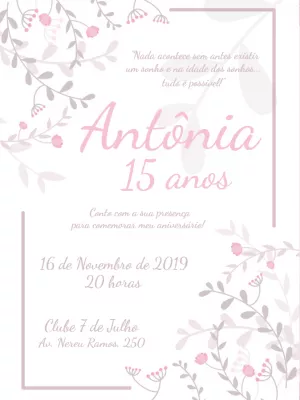 Convite 15 Anos Floral Delicado para Editar Online