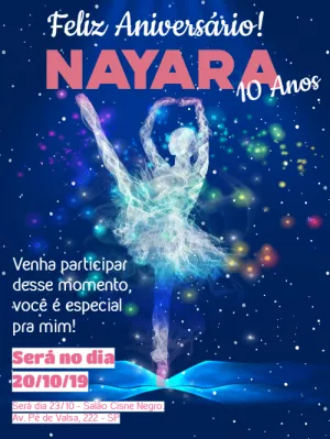 Convite de Aniversário Bailarina Editável Online