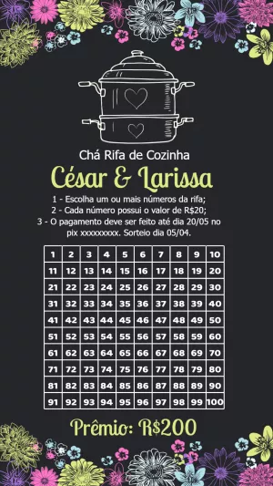 Rifa Chá de Cozinha Floral Chalkboard para Editar Online