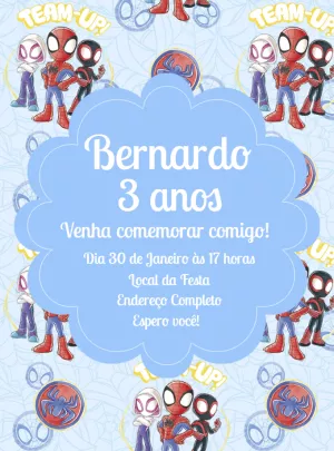 Convite Aniversário Homem-Aranha e Amigos para Editar Online