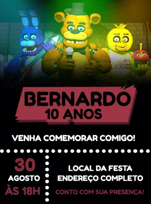 Convite de Aniversário Five Nights at Freddy's para Editar