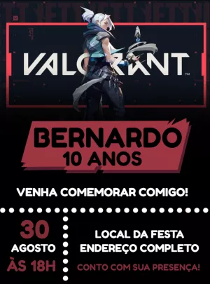 Convite de Aniversário Valorant com a Jett para Editar Online