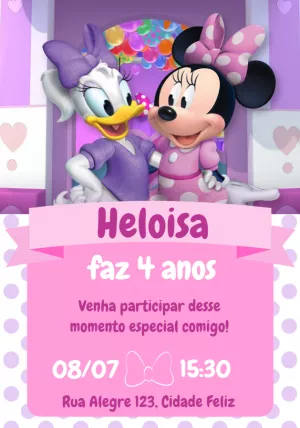 Convite de Aniversário Minnie e Margarida para Editar Online