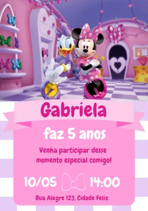 Convite Aniversário Minnie Loja de Laços para Editar Online