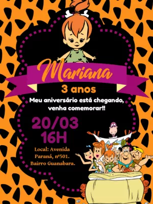 Convite Aniversário Flintstones com Pedrita para Editar Online