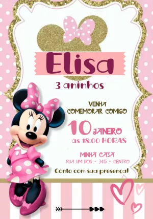 Convite de Aniversário Minnie Glitter para Editar Online
