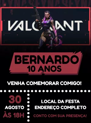 Convite Aniversário Valorant com Reyna para Editar Online