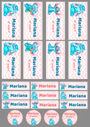 Kit de Etiquetas Escolares do Stitch para Editar Online