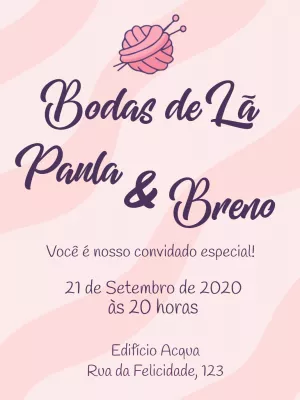 Convite Bodas de Lã com Desenho de Novelo para Editar Online