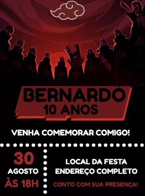 Convite de Aniversário Akatsuki Naruto para Editar Online