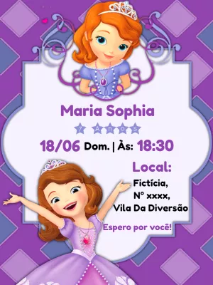 Convite de Aniversário Princesinha Sofia Editável Online