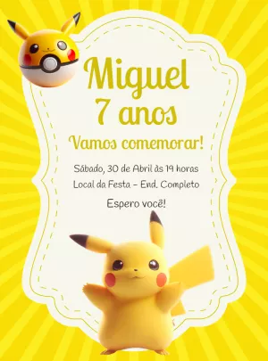 Convite Aniversário Pikachu Pokémon para Editar Online