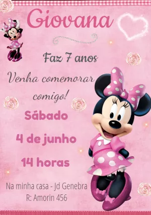 Convite de Aniversário Minnie Mouse Rosa para Editar Online