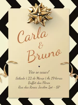 Convite de Casamento Preto e Dourado para Editar Online