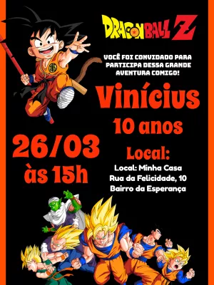 Convite de Aniversário Dragon Ball Z com Goku para Editar Online