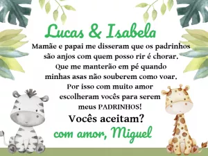 Convite Padrinhos Batismo Safari Animais para Editar