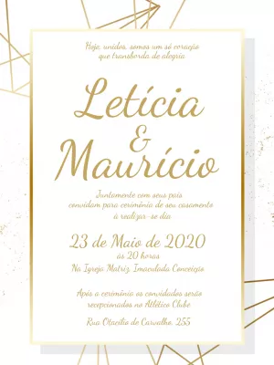 Convite de Casamento Geométrico Dourado para Editar Online