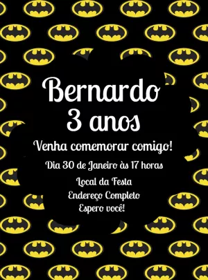 Convite de Aniversário Batman para Editar Online