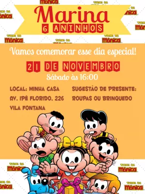 Invitation d'anniversaire Turma da Mônica – Statique – ig: @illustragio