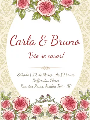 Convite de Casamento Floral com Rosas para Editar Online