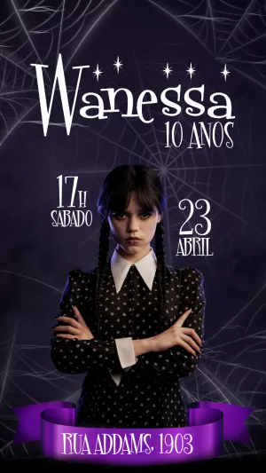Convite de Aniversário Wandinha Addams para Editar Online