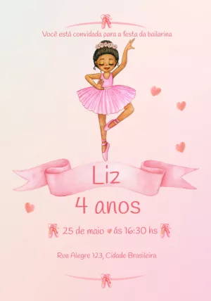 Convite de Aniversário Bailarina Delicado para Editar Online
